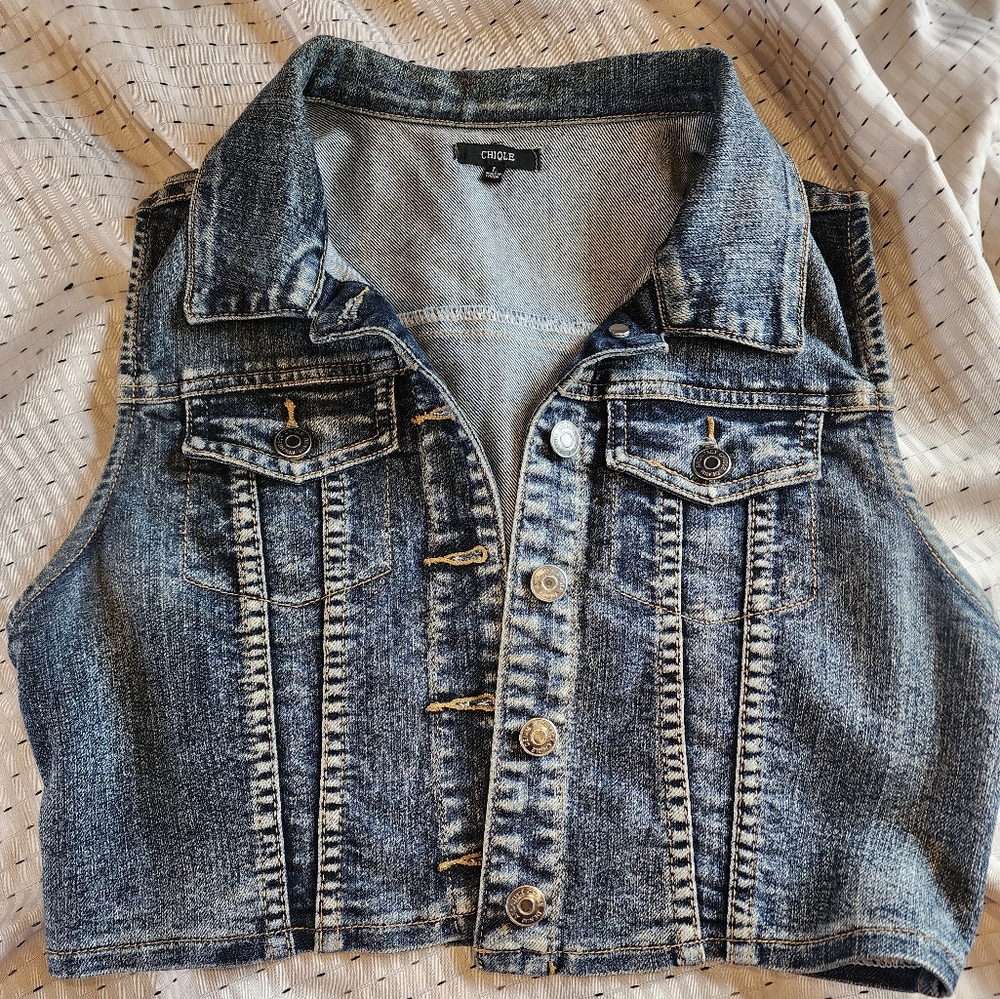 Denim cropped vest